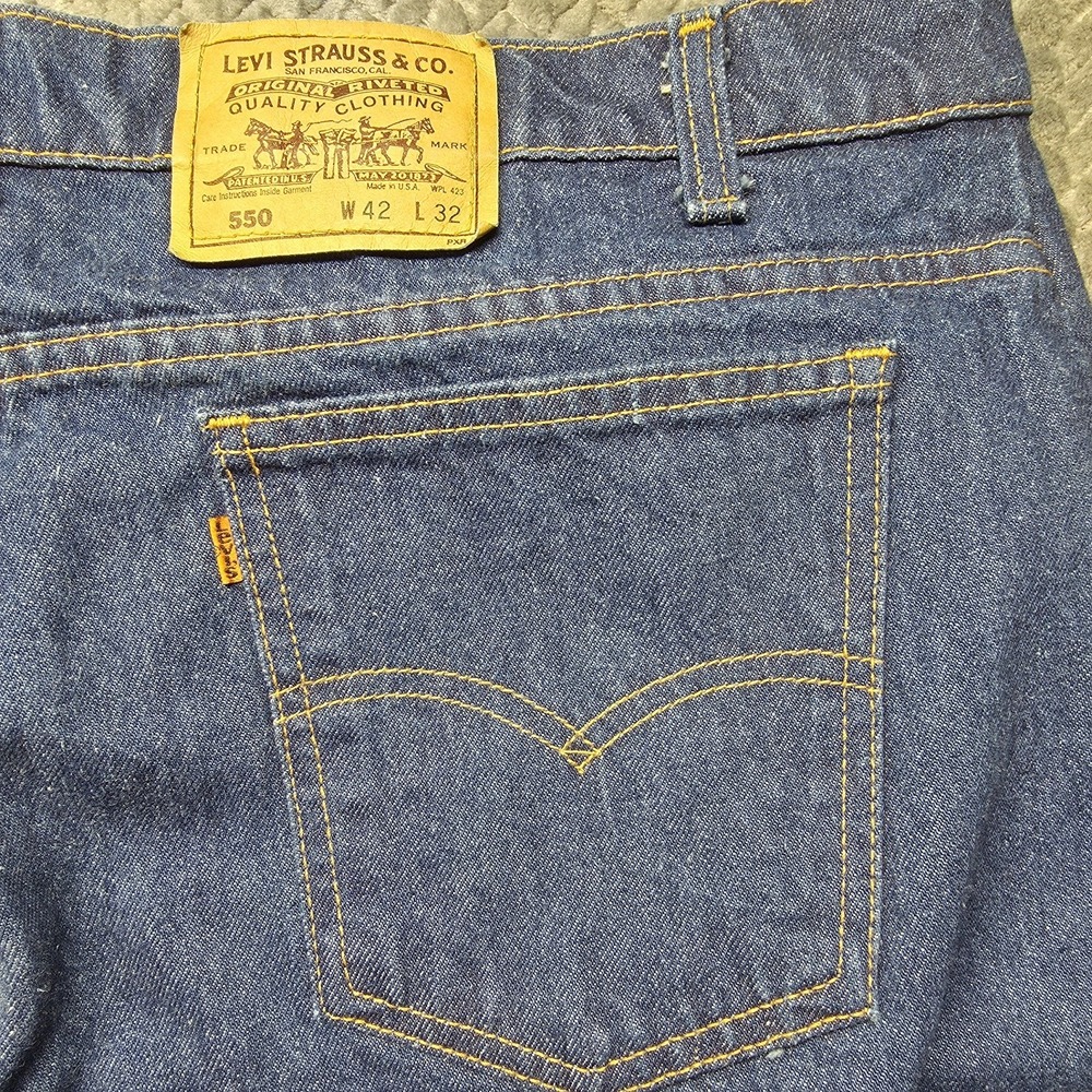 VTG Levi's 550 Orange Tab Jeans W42 L32 Made in USA Paper Tag Cotton Relaxed Fit